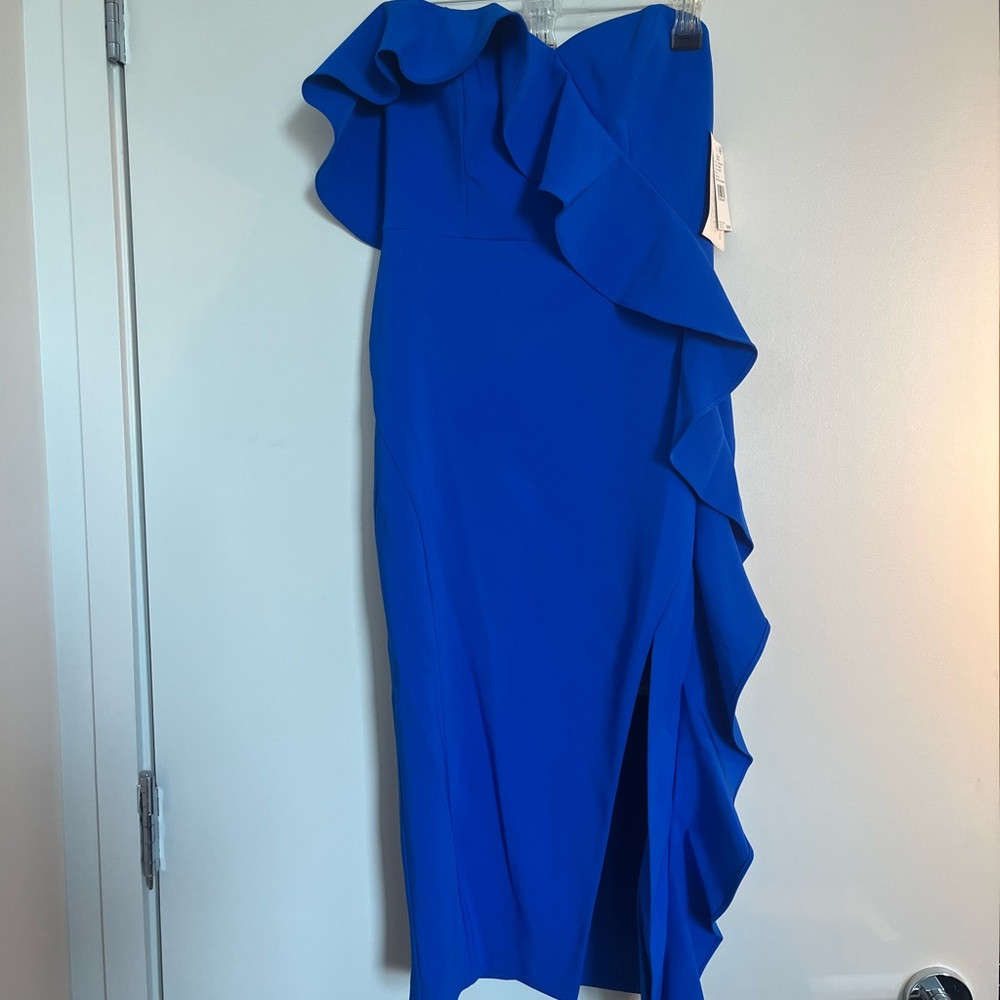 Aidan by Aidan Mattox Blue Asymmetrical Ruffled One Shoulder Cocktail Dress